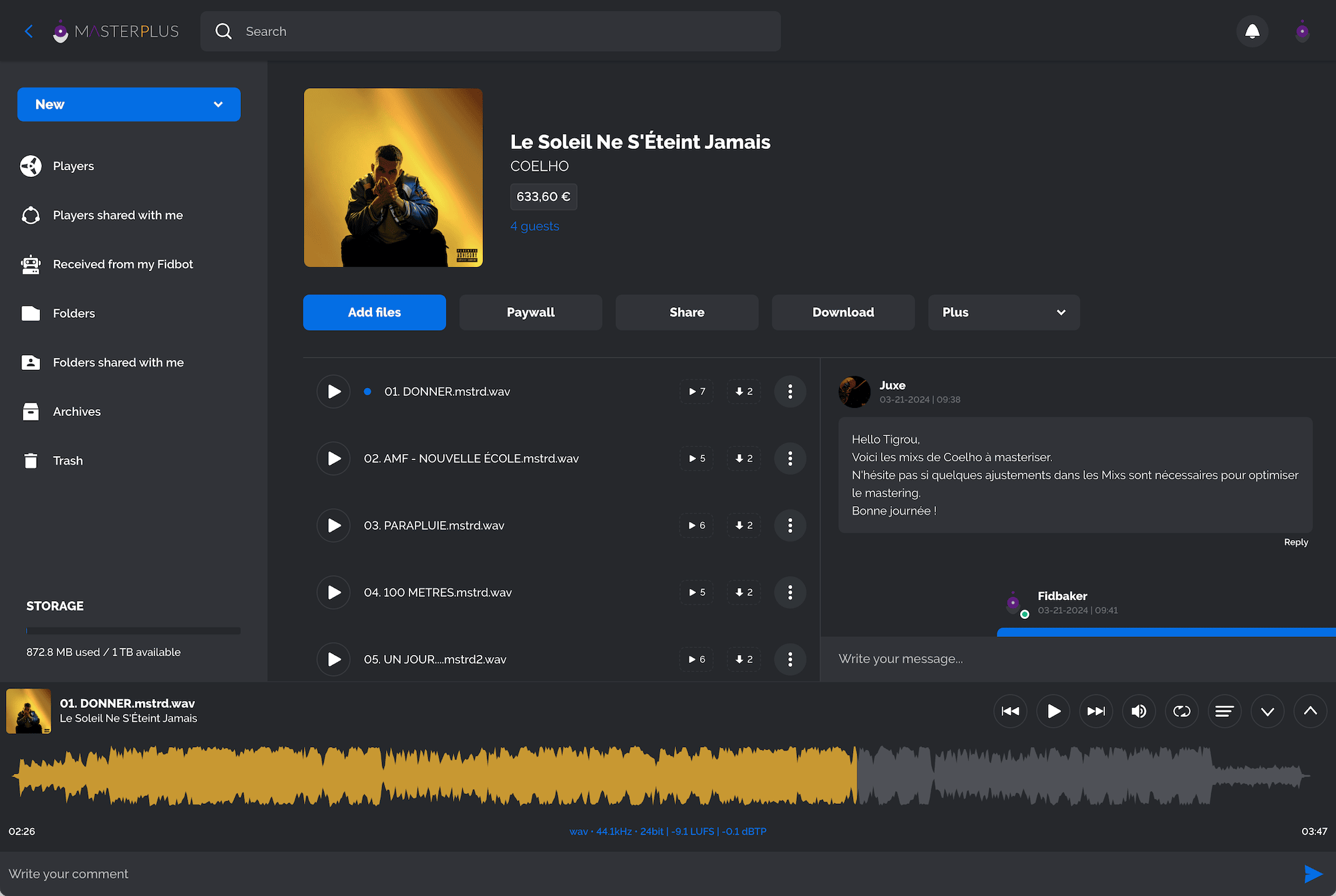 Fidbak player, share high-definition audio files with your collaborators.